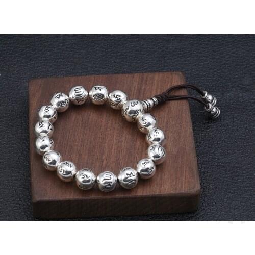 Real 925 Sterling Silver Bracelet Link Bead Lection Buddhist Scripture Jewelry A4570