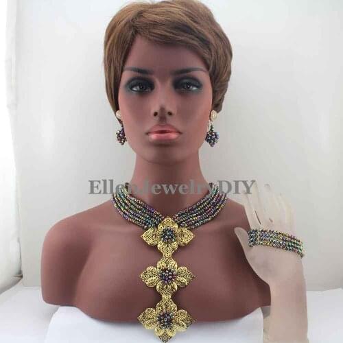 Nigerian Wedding bridal beads African Crystal Beads Jewelry Set African style beaded necklace jewelry set for women W13343