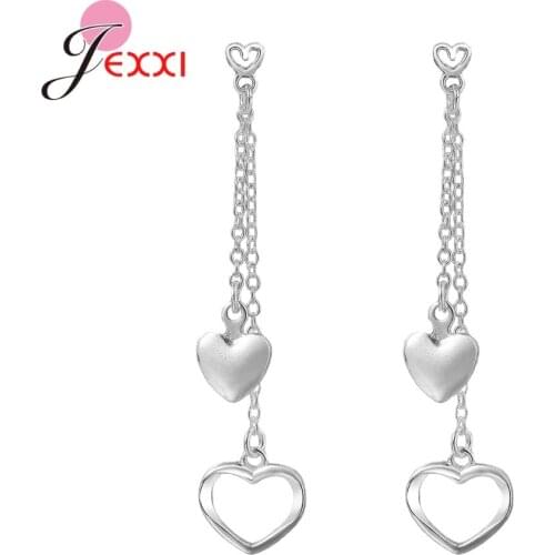 New 925 Sterling Silver Love Heart Lock Earrings for Women Back Hanging Long Chain Earrings Trendy Engagement Jewelry