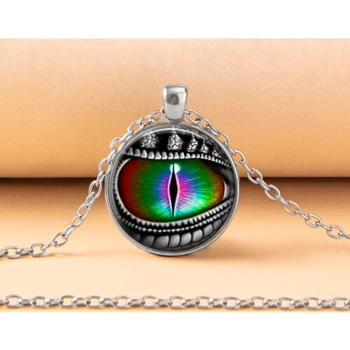 Hip Hop Punk Dragon Eye Glass Necklace Silver Color Animal Eyes Pendant Statement Necklaces Party Jewelry Accessories