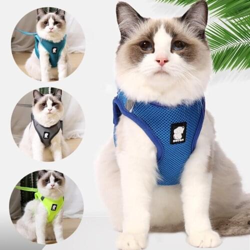 Adjustable Cat Harness Vest Walking Lead Leash Collar Polyester Mesh Breathable Light Harness For Small Medium Dog Cat Walking