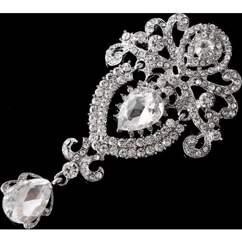 Luxury 3.8 Inch Huge Big Waterdrop Glass Pendent Brooch Elegant Wedding Bridal Bouquet Women Brooch Pins Lady Pin