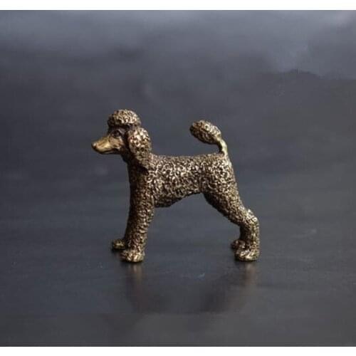Collectable Chinese Brass Carved Animal Zodiac Dog Tactic Dog Poodle Exquisite Small Statues