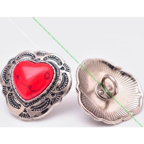 10X Silver Indian Flower Carved Real Red Love Heart Turquoise Leathercraft Bag Accessories Sewing Shank Button Concho Closure