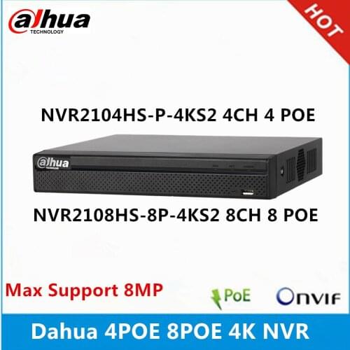 Dahua NVR2104HS-P-4KS2 4CH with 4 Poe NVR2108HS-8P-4KS2 8CH with 8 POE ports support 8MP Resolution 4K Network Video Recorder