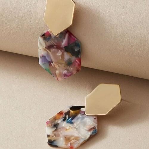 Tocona Colorful Acrylic Drop Earrings for Women Charms Gold Alloy Metal Resin Geometry Party Jewelry Gift Wholesale 13321