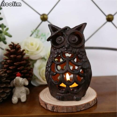 NOOLIM Handmade Creative Candle Holders Vintage Cast Iron Owl Candlestick Home Decor Accessories Candle Stand for Living Room