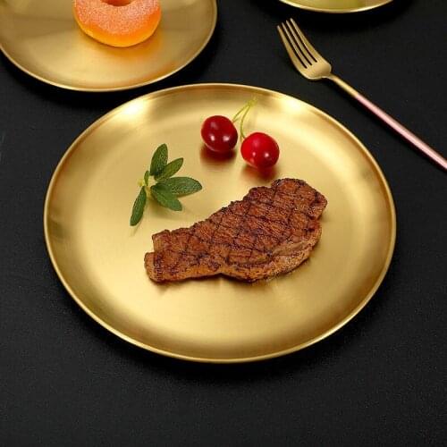 High Quality Fashion New Gold Plate Serving Dining Dish Party Kitchen Food Fruit Cake Steak Tray Dinnerware Salad Tableware