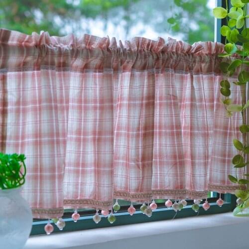 Curtain cotton and linen half curtain coffee shop office cabinet small short curtain living room decorative curtain