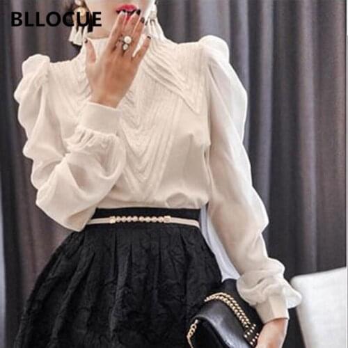 BLLOCUE New Designer Runway Chiffon Shirts Women Elegant Puff Sleeve Loose Shirt Fashion 2019 Spring Korean New Tide
