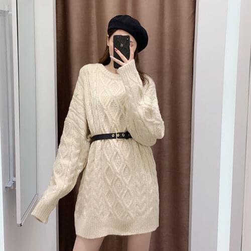 Women Sweater 2021 Autumn Winter O Neck Long Sleeve Thicken Loose Geometric Jumper Female Korean Twist Cable Knitted Pullovers