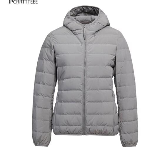 Autumn Winter New Solid Color Long Sleeve Warm Down Jacket Women Fashion Thin Down Jacket Casual White Duck Down Hooded Coats