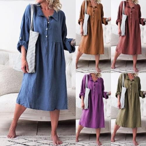 Womens loose button medium length dress Clothes for pregnant women pregnancy clothes