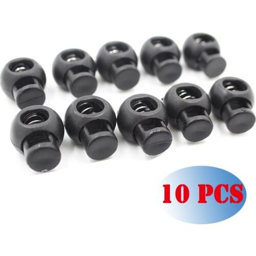 10Pcs/lot Black Plastic Ball Round Spring Stop Cord Lock Ends Toggle Stopper Clip For Sportswear Clothing Shoes Rope Locks Craft