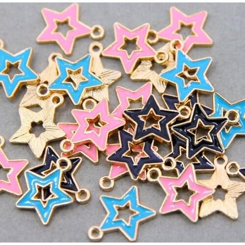 10PCS/Lot Five Colors Metal Alloy Enamel Hollow out Star Charms Jewelry Pendants for DIY Bracelet Necklace Jewelry Making