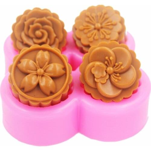 4 Cavity Flowers Mould Craft Art Silicone 3D Soap Mold Craft Molds DIY Handmade Candle Molds S542