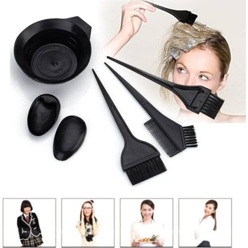5pcs Hair Dye Set Reusable Color Mixing Bowl Plastic DIY Non Toxic 3 Brushes Styling Accessories Salon Hairdressing Earshield