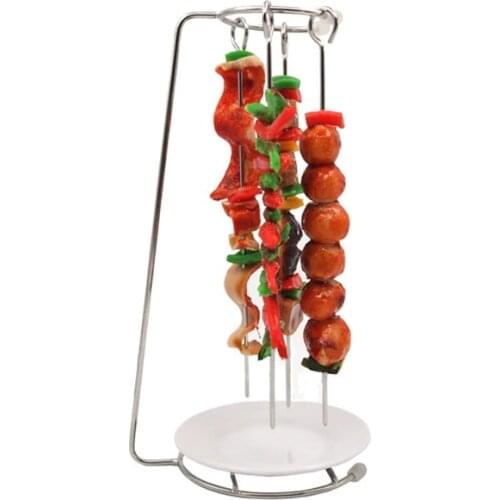 5pcs Stainless Steel BBQ Skewers with BBQ Rack Holder Grill Barbecue Skewer Tools Grilling BBQ Accessories Bar Restaurant Supply