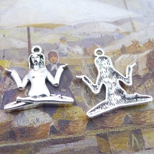 6PCS/Lot 23mm*25mm Antique Silver Color yoga om Lotus Pose Padmasana Charms For DIY Jewelry Making Handmade Craft