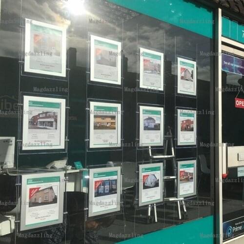 A4 Single Sided Vertical Cable Hanging Magnetic Acrylic Frame LED Window Display Light Boxes for Real Estate Agent Windows