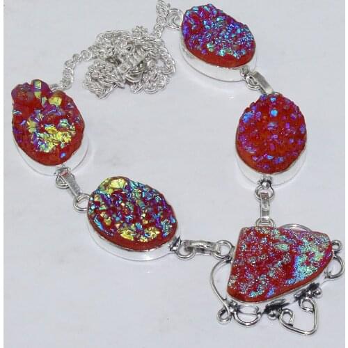 Shining Druzy Necklace Silver Overlay over Copper , 44.7cm, N1582