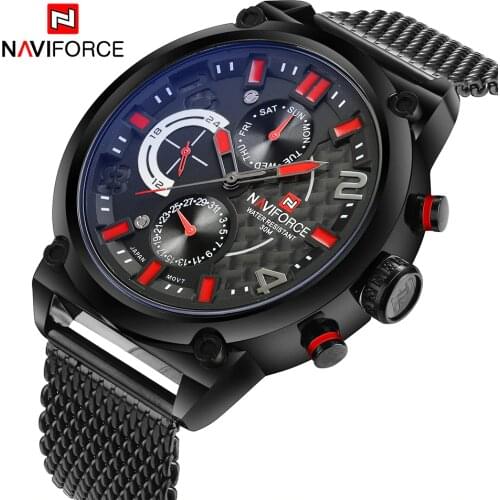 Naviforce Luxury Brand Men Stainless Steel Analog Watches Mens Quartz 24 Hours Date Clock Man Fashion Casual Sports Wirst Watch