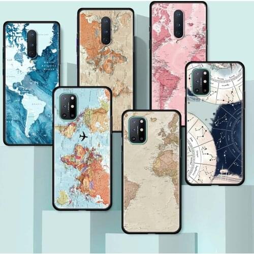 Ultrathin Smartphone Case For OnePlus 8 Nord 5G 8T 7 9 Pro N10 N100 9R OnePlus Z Black Soft Cover Shell Coque World Map Travel