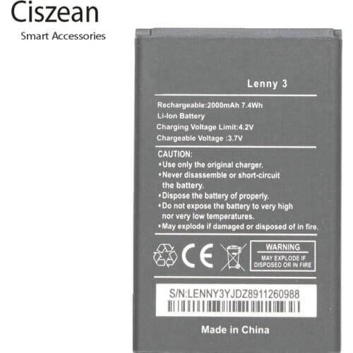 Ciszean 1x New 3.7V 2000mAh Replacement lenny 3 Battery For Wiko LENNY3 Batterie Bateria Batterij Cell Phone Batteries