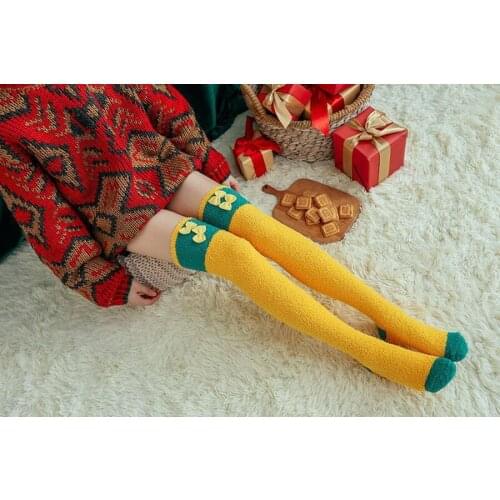 DHL 100pair Female Warm Stockings Christmas Fluffy Frilly Coral fleece Cartoon Stocking Set Fashion Design Stocks