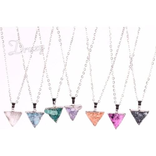 Drzuy Quartz Gem Stones Necklaces Geometric Triangle Silver Plated Druzy Dowsing Pendants Fashion Jewelry Choker Necklace Chain