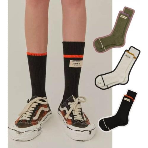 Cotton Socks Harajuku Letter Printing Label High and Low Socks ADER Socks Breathable Sports Street Trend Womens Fashion Socks