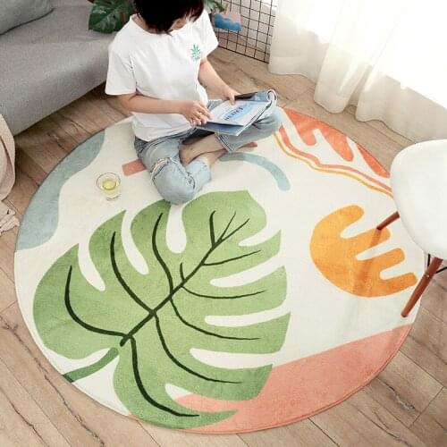 Quality Wool Plush Carpet Round Leaf Pattern Thick Soft Water-absorption Back Non-slip Buttom Living Room Sofa Decor Durable Rug