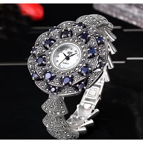 New Limited Edition Classic Elegant S925 Silver Pure Thai Silver Bracelet Watches Thailand Process Rhinestone Bangle Dresswatch