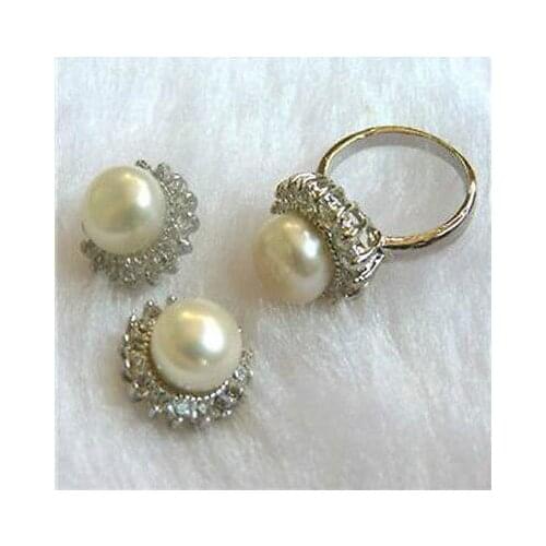 Hot sell new - Fashion Noblest Natural White Akoya Cultured Pearl Ring + Earrings Set watch wholesale Quartz s