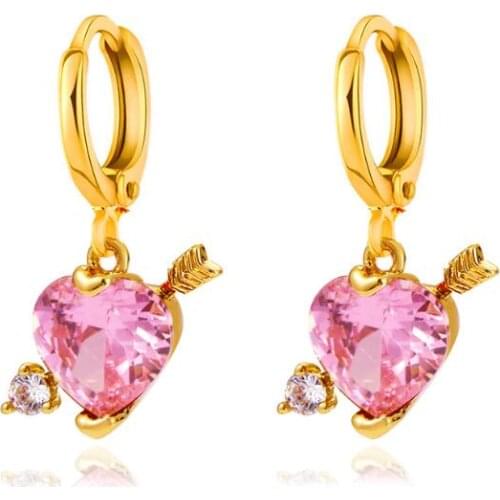 Korean Fashion Heart Zircon one arrow piercing Gold Earrings Trendy Rhinestone For Women Personality boucle doreille femme 2020