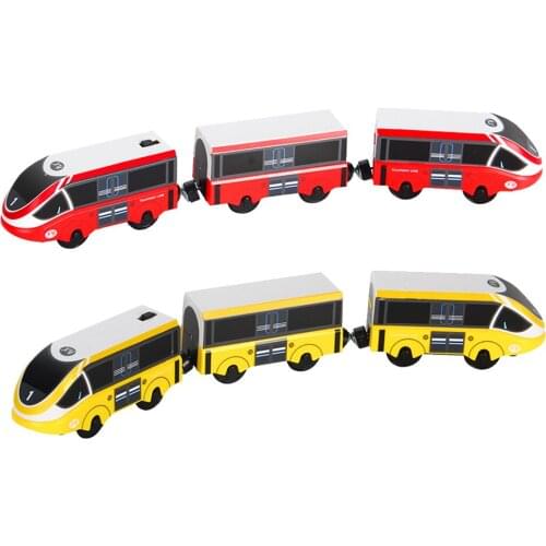 1 Set Small Train Magnetic Rail Toy Railway Locomotive Magnetically Connected Electric With Wooden Track Present For Kids