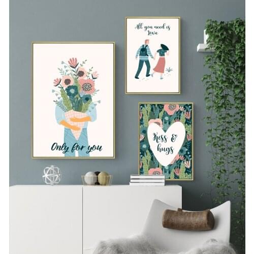 Fashion Couple Flower Poster Art Print Wall Modular Picture Canvas Painting Valentines Day Gift Wedding Room Home Decoration