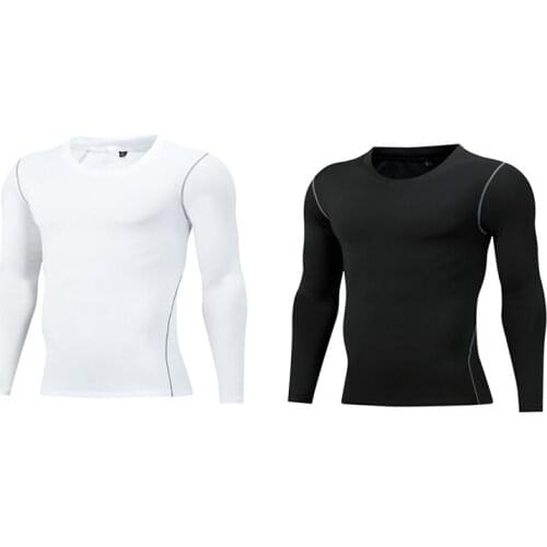Men Solid Fitness T-shirts Compression Thermal Long Sleeve Top Skin Tight Quick Dry Bodybuilding Sportwear