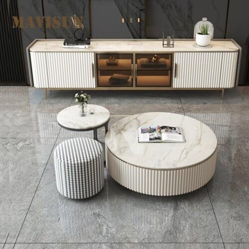 A Set Of 3 Round Nightstands Side Tea Tables And Multifunctional Small Apartment TV Cabinet With Led Light Italian Furniture