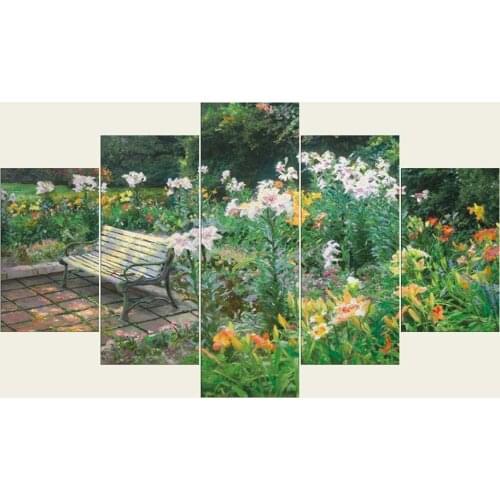 Wall Art Abstract Decorative Prints Modular 5 Panel Flower Framework Canvas Oil Painting Pictures For Living Room Bedroom