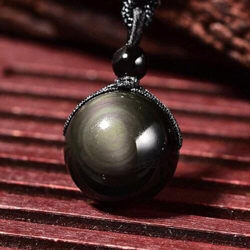 Natural Obsidian Stone Coloured Obsidian Stone Transit Pendant Jewelry Fine Jewelry Obsidian Stone Anti-evil Pearl Pendant