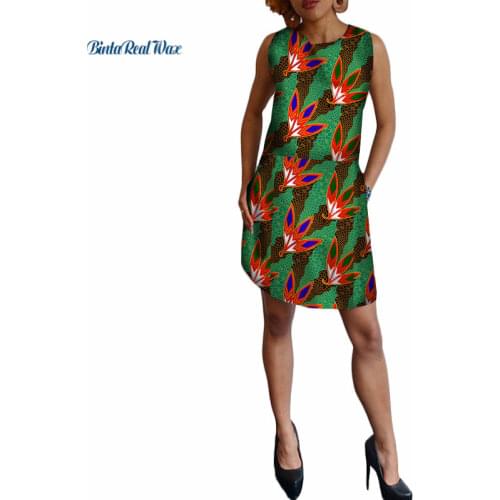 New African Print Dresses for Women Custom Bazin Riche Mini Dress with Pocket Traditional Women African Style Clothing WY417