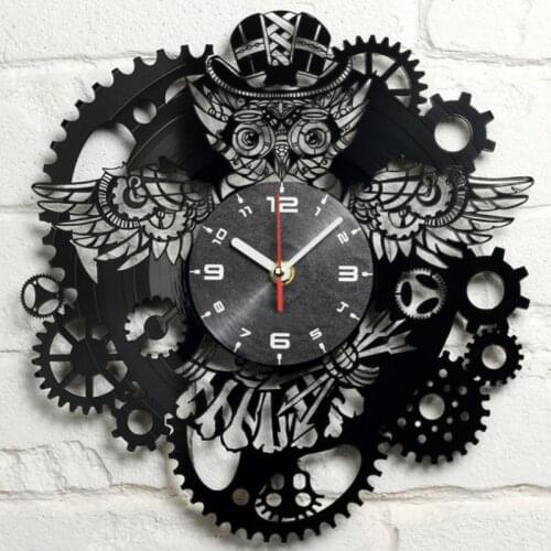 New Wall Clock 3D Acrylic PUNK Owl Gear Clock Hanging Watch On The Wall Nostalgic Steam Quartz Wall Clock For Home Decoration