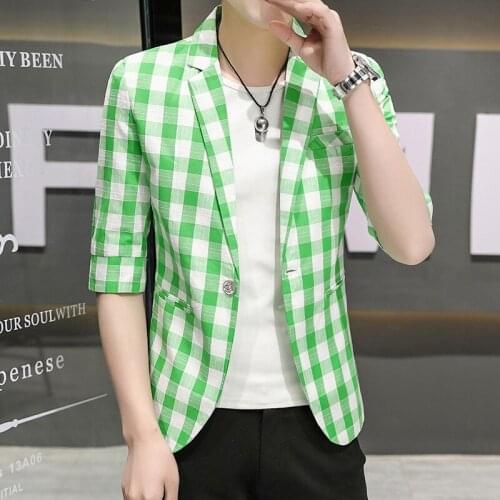 2021 Mens Plaid Half Sleeve blazer Youth New Casual Handsome blazer