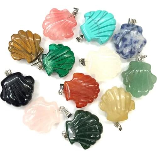 New 1PC Natural Rose Quartzs Grey Agates Shell Shape Semi-Precious Stone Pendants for Making DIY Jewelry Necklaces Size 22x22mm