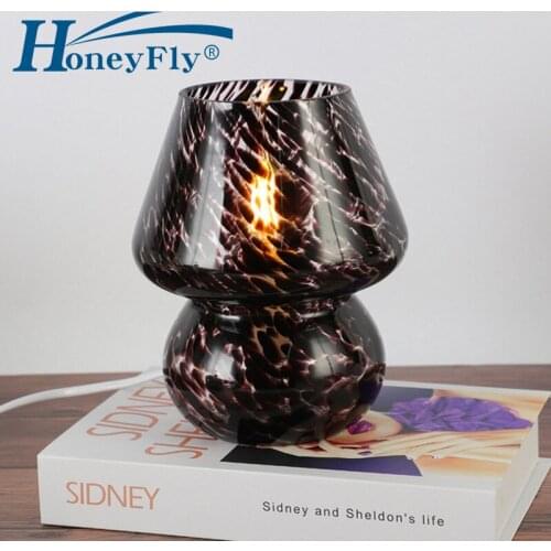 HoneyFly Dimmable Mushroom Table Lamp Leopard-print Glass Translucent USB 3W Cute Small Lamp For Study Room Bedside Living Room