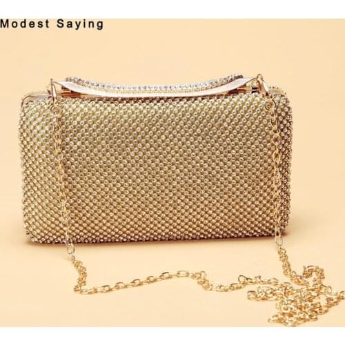 Luxury Gold Bling Crystal Wedding Party Handbags 2018 New Square Sparkly Prom Evening Purse Wedding Accessories Crossbody Bags