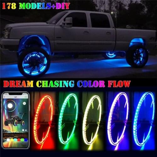 Dream Chasing Color Flow 17‘’ Led Wheel Ring Lights Car Tire Lights Blue-Tooth APP Control 178 Models DIY Colors