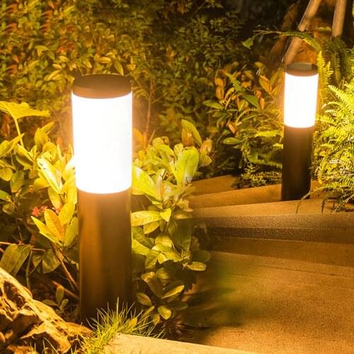 12W Outdoor E27 Garden Lawn Lights Stainless Steel Acrylic Shade Pathway Pillar Lamps Villa Backyard Landscape Bollards Light