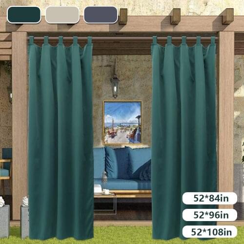 Patio Waterproof Outdoor Curtain Tab Thermal Insulated Blackout Curtain Drape for Patio Garden Front Porch Gazebo Keep Privacy